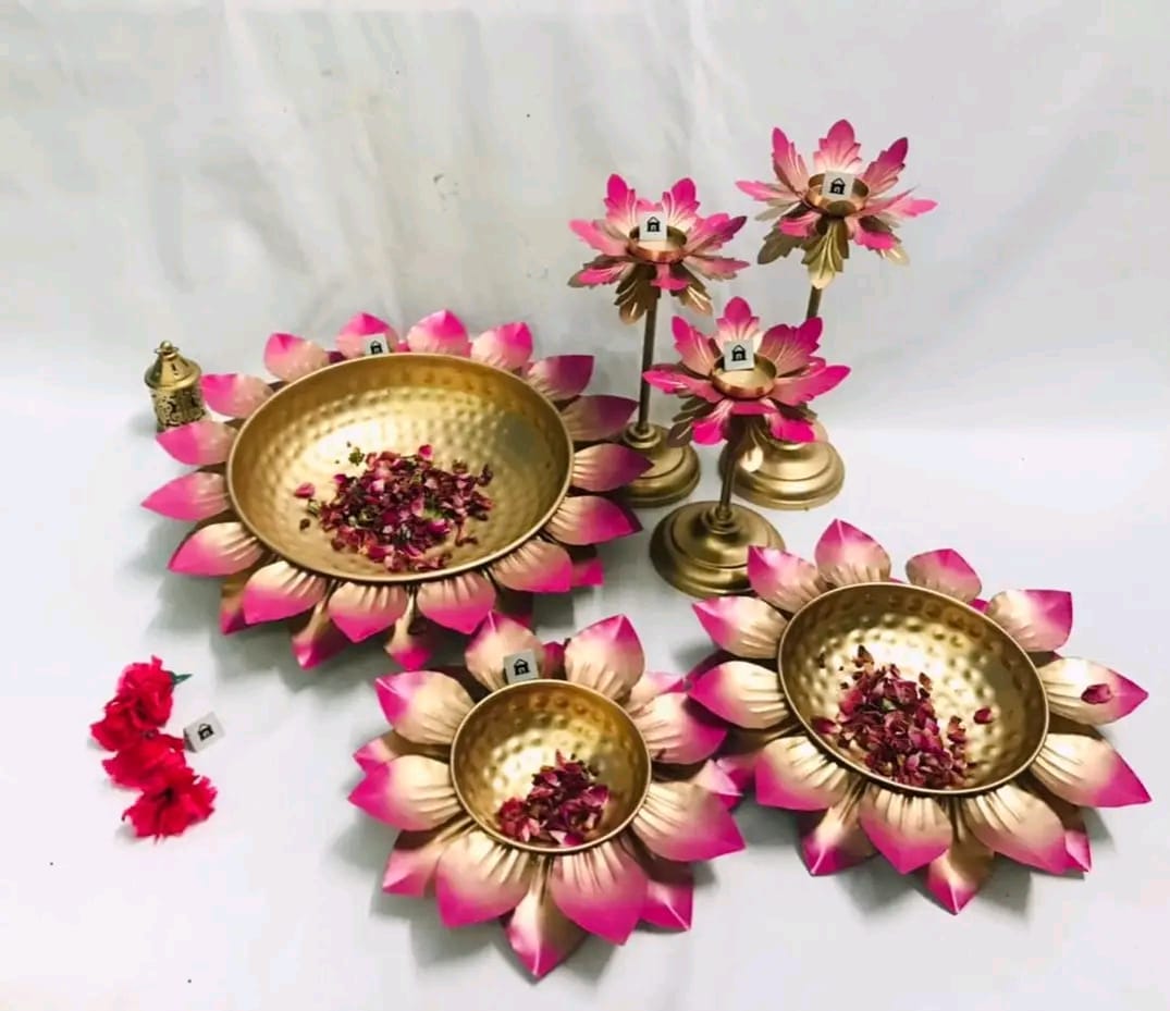 Pink Lotus Bowl & Candle Stand Set